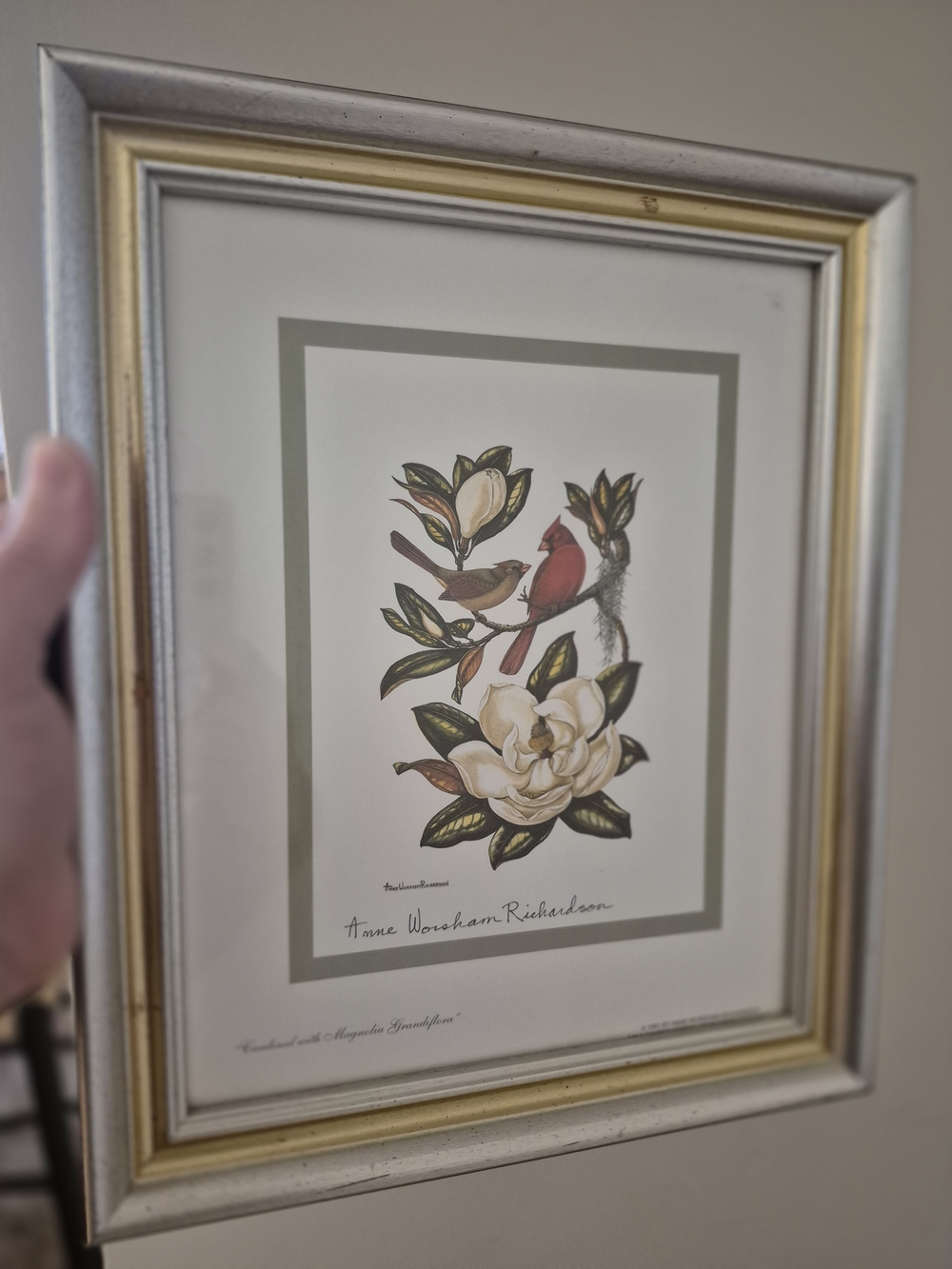 Framed Botanical Bird Print in Silver & Gold Frame